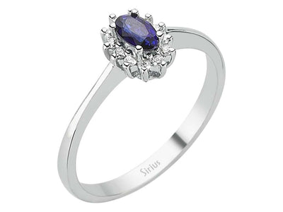 Zarter Anturage-Ring aus 8K Weißgold mit ovalem Saphir und Labor-Diamanten – 0,42 ct