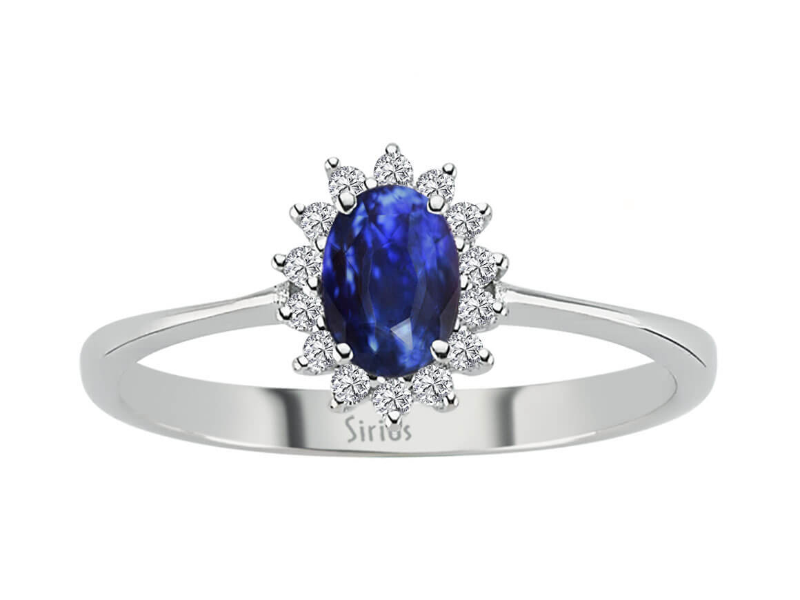 Anturage-Ring aus 8K Weißgold mit ovalem Saphir und Labor-Diamanten – 0,66 ct