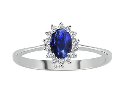 Anturage-Ring aus 8K Weißgold mit ovalem Saphir und Labor-Diamanten – 0,66 ct