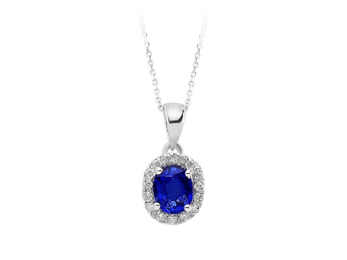 Necklace with oval Sapphire & lab-grown diamonds - 8K White Gold - high-quality Jewelry by Rosy Lab Diamonds