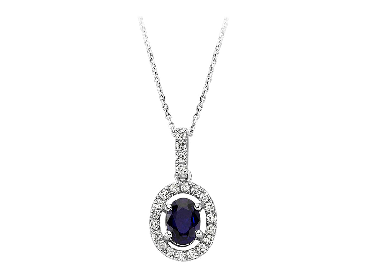 Oval Safir Kolye Ucu, Pırlanta Halka ile - 14K Beyaz Altın - 15P0073 - Rosy Lab Diamonds'tan yüksek kaliteli Mücevher