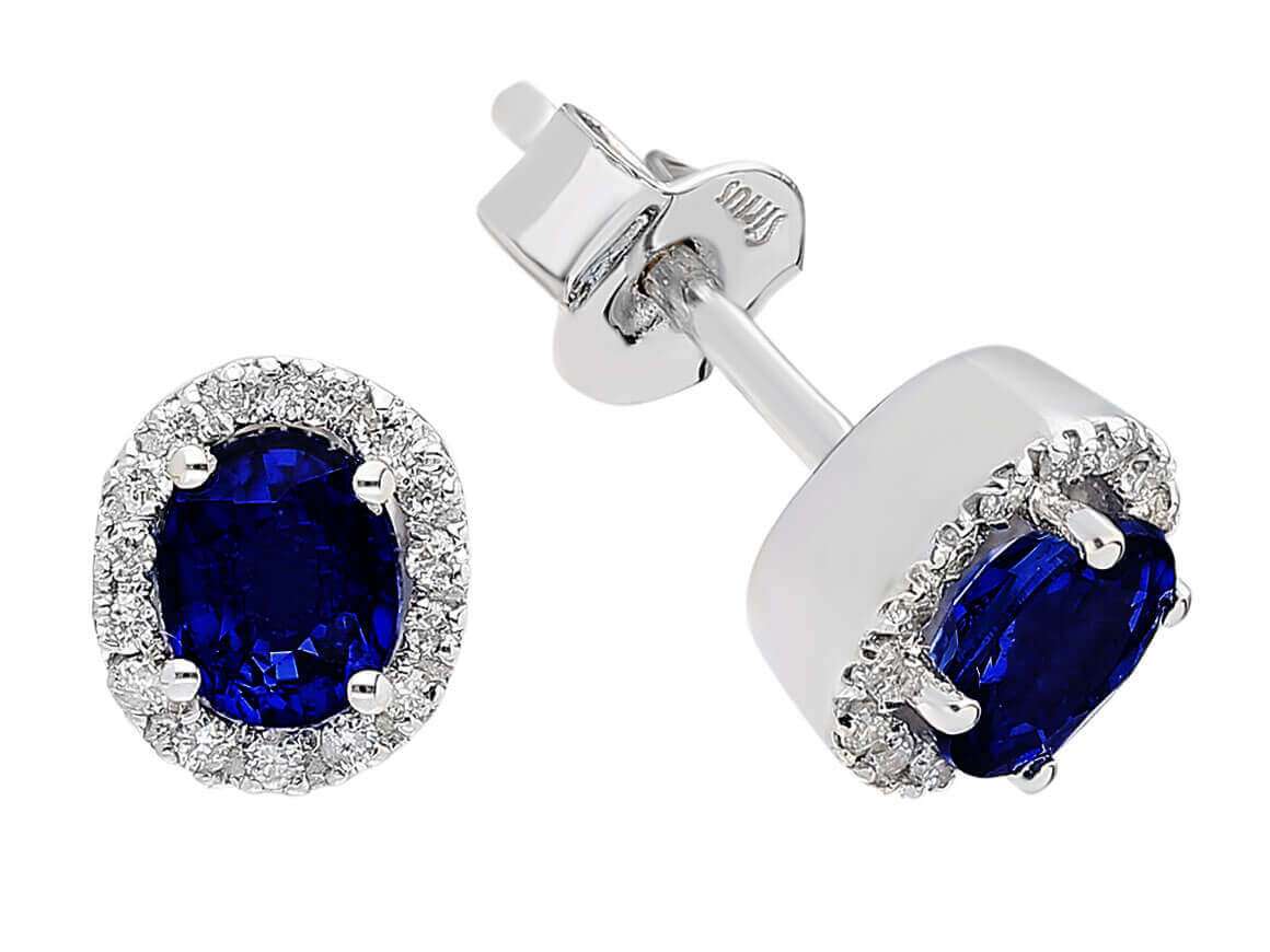 Elegant stud earrings with sapphires & diamonds made of 333 white gold – 0.86 ct