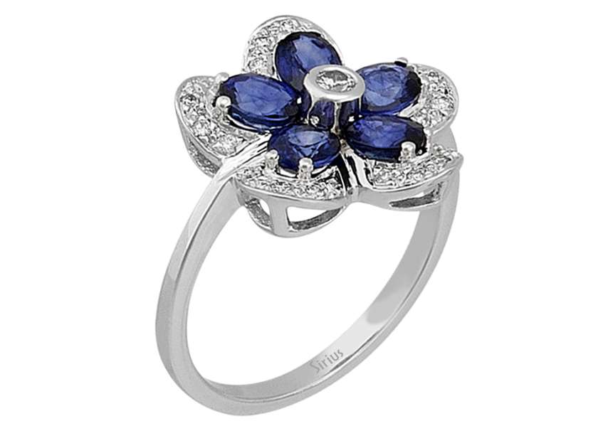 Bague moderne en or blanc avec diamants de laboratoire et saphirs ovales – 14 K – Bijoux haut de gamme de Rosy Lab Diamonds