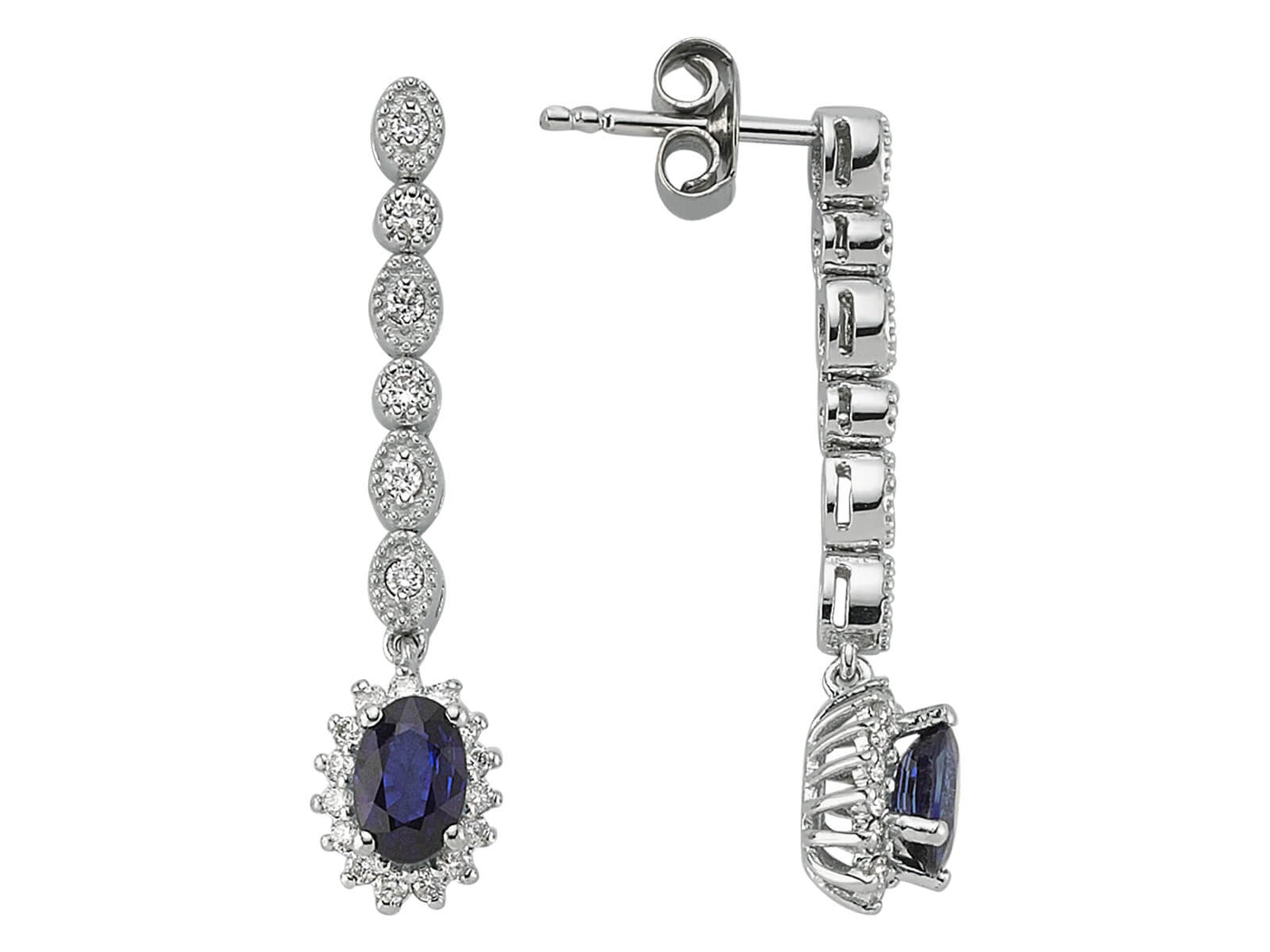 14K white gold Su Yolu drop earrings with 0.95 ct sapphires & 0.36 ct lab-grown diamonds