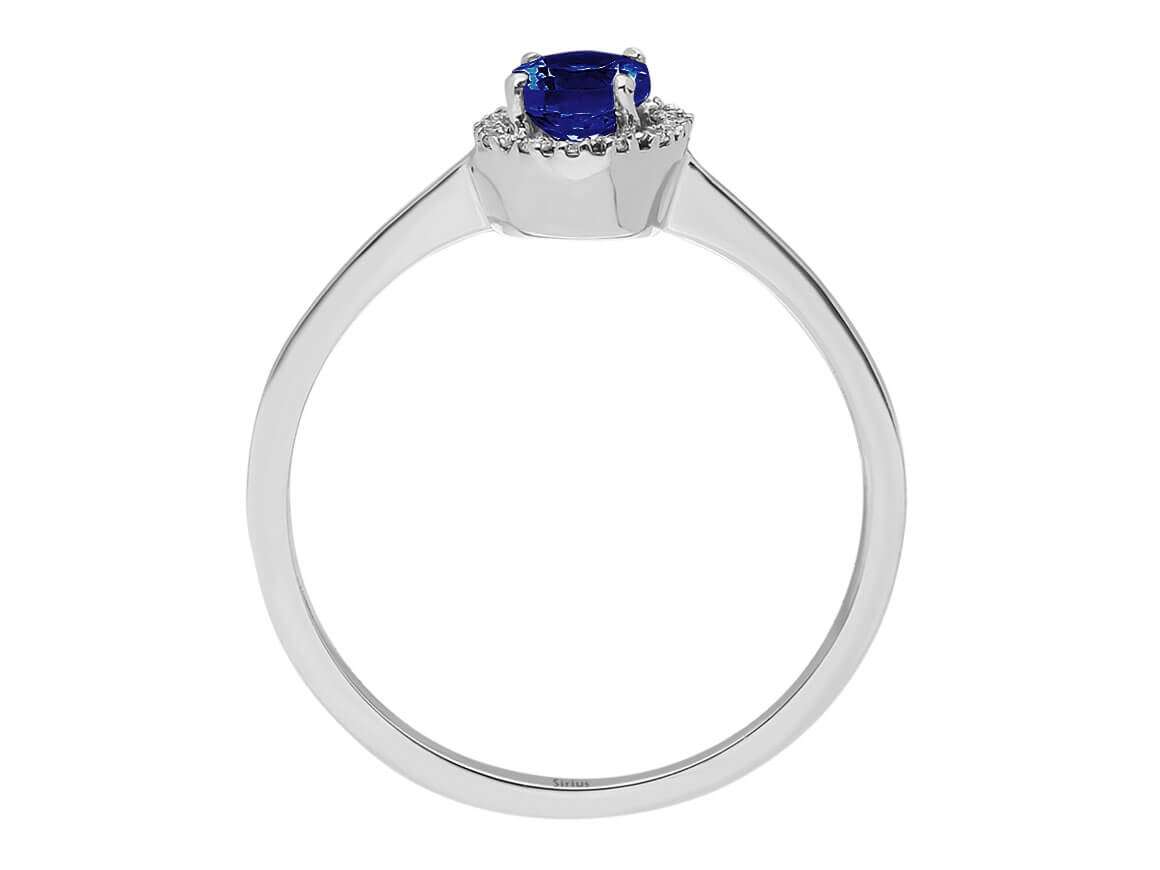 14K Weißgold Ring mit 15 runden laborgezüchteten Diamanten – 0,05 Karat & 1 ovalem Saphir – 0,40 Karat