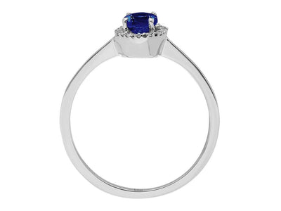 14K Weißgold Ring mit 15 runden laborgezüchteten Diamanten – 0,05 Karat & 1 ovalem Saphir – 0,40 Karat