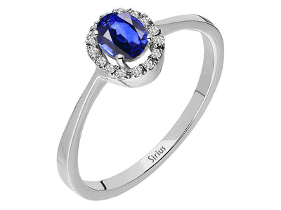 14K Weißgold Ring mit 15 runden laborgezüchteten Diamanten – 0,05 Karat & 1 ovalem Saphir – 0,40 Karat