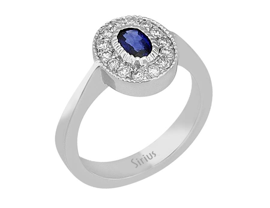Bague en Or Blanc avec diamants créés en laboratoire et Saphir ovale - 14K, 0,64 carat - Bijoux haut de gamme de Rosy Lab Diamonds
