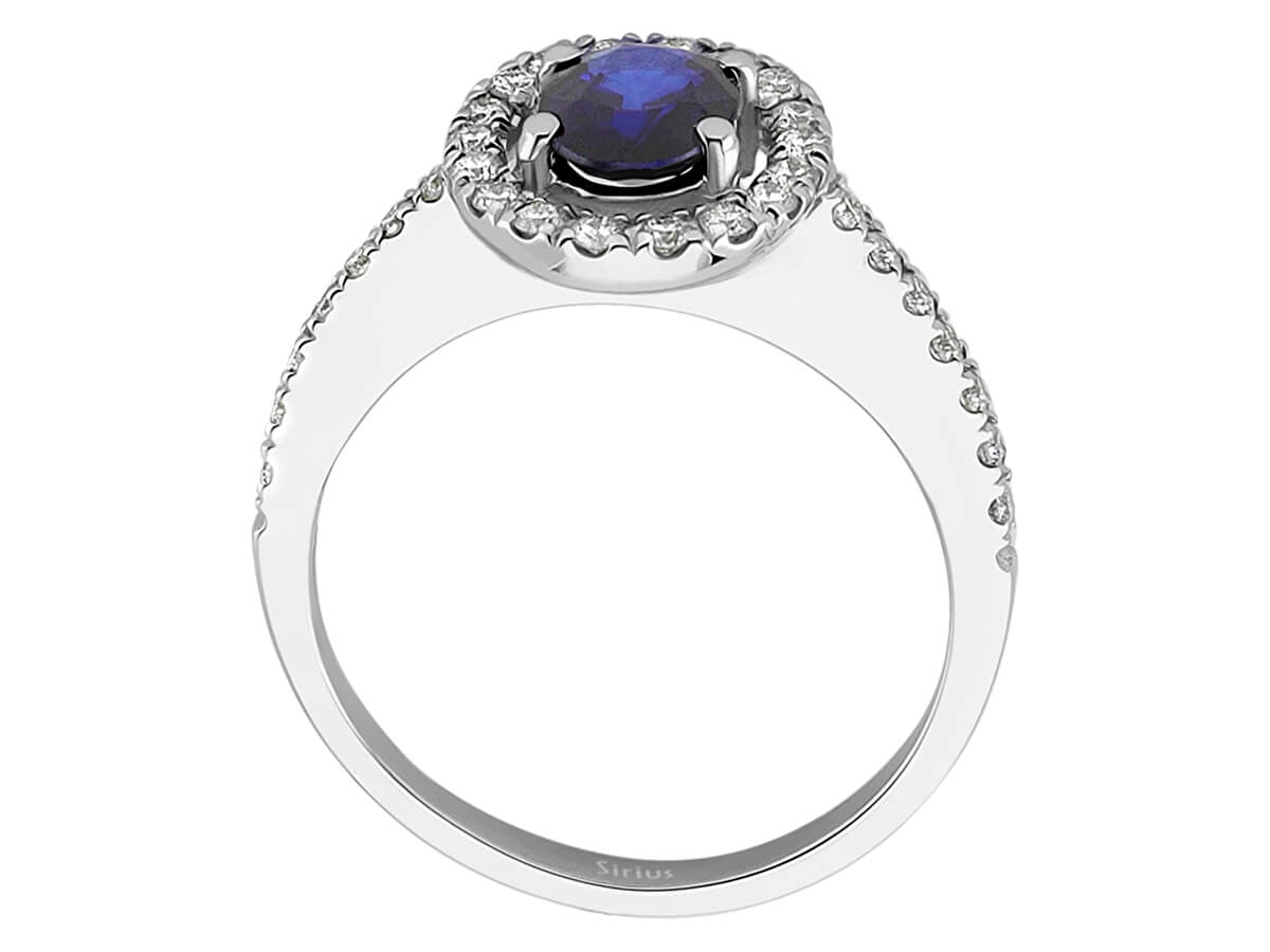 Bague en saphir ovale avec diamants brillants - Or Blanc 14 carats - Élégant style halo - Bijoux haut de gamme de Rosy Lab Diamonds