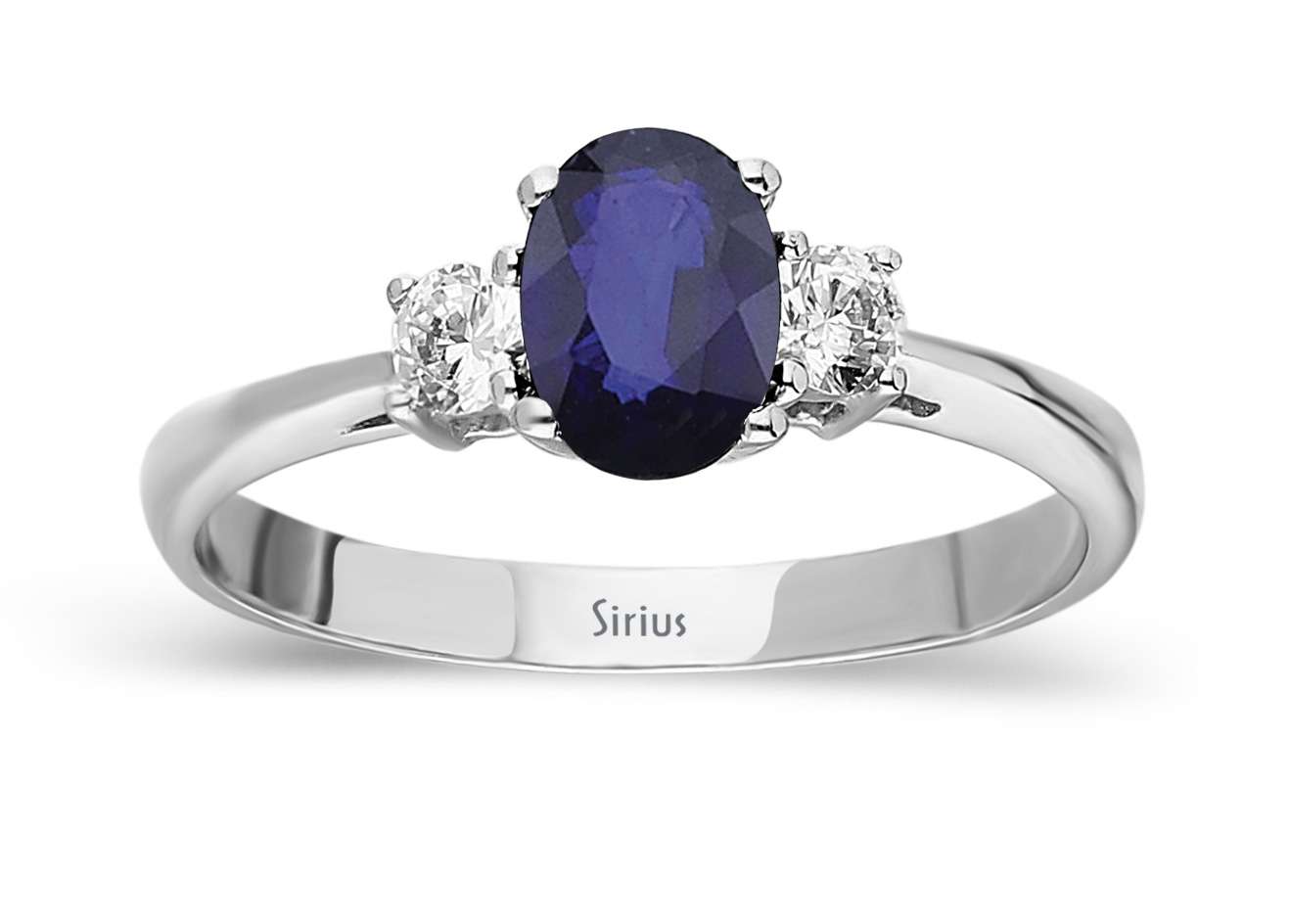 Weißgoldring mit 2 laborgezüchteten Diamanten und einem ovalen Saphir