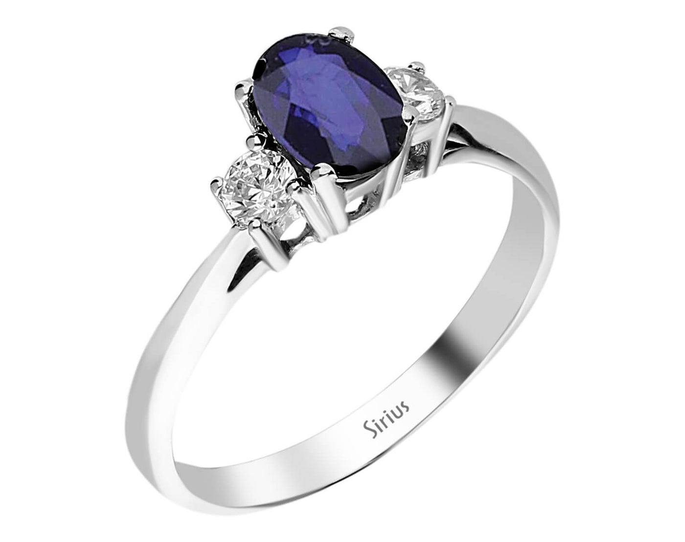 Laboratuvarda yetiştirilmiş elmaslar ve oval Safir içeren beyaz altın yüzük – 14 ayar 2,10 g – Rosy Lab Diamonds’tan yüksek kaliteli Mücevher
