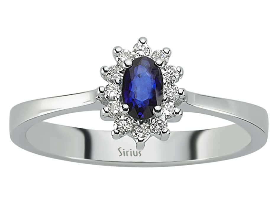 Sapphire ring with diamonds in 8K White Gold - Oval 0.30 ct | 23R0055 - high-quality Jewelry by Rosy Lab Diamonds