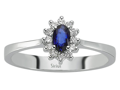 Eleganter Ring aus 8K Weißgold mit ovalem Saphir und natürlichen Diamanten – 23R0055