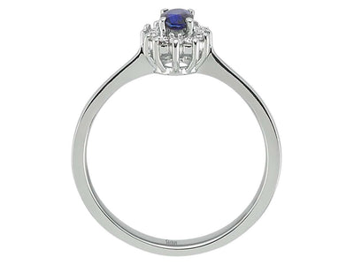 Eleganter Ring aus 8K Weißgold mit ovalem Saphir und natürlichen Diamanten – 23R0055