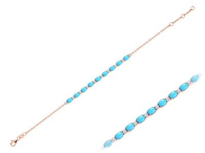 Schnurarmband mit 9 ovalen Türkisen & 10 lab-grown Diamanten in 14K Roségold