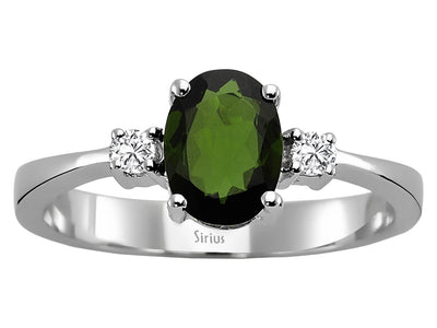Weißgold-Ring mit 2 laborgezüchteten Diamanten und 1 ovalem Turmalin