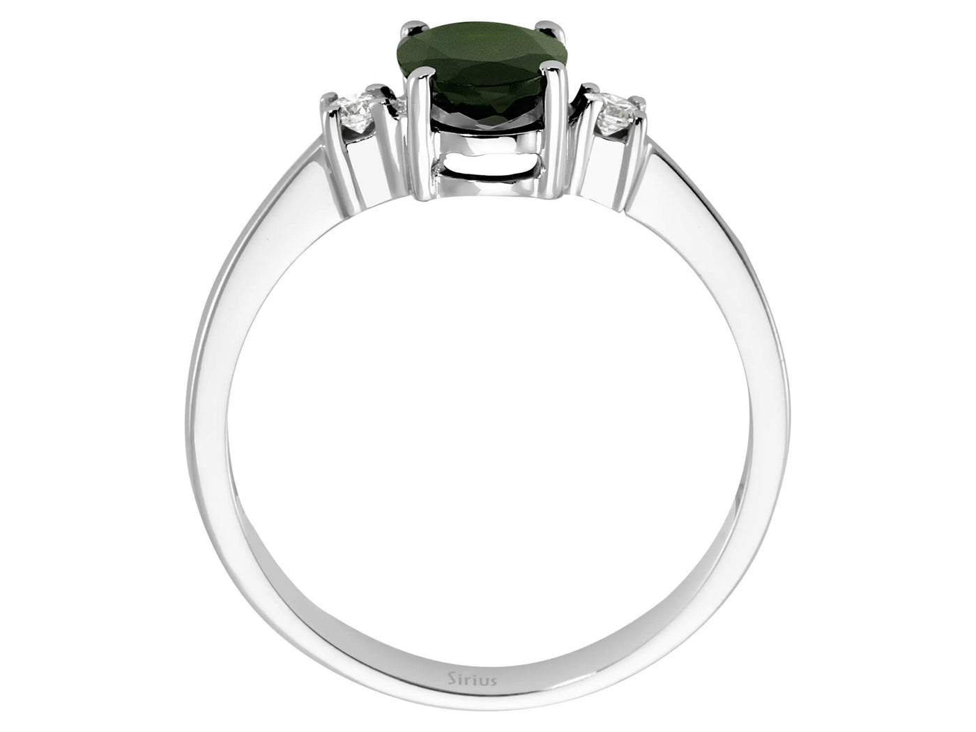 Weißgold-Ring mit 2 laborgezüchteten Diamanten und 1 ovalem Turmalin