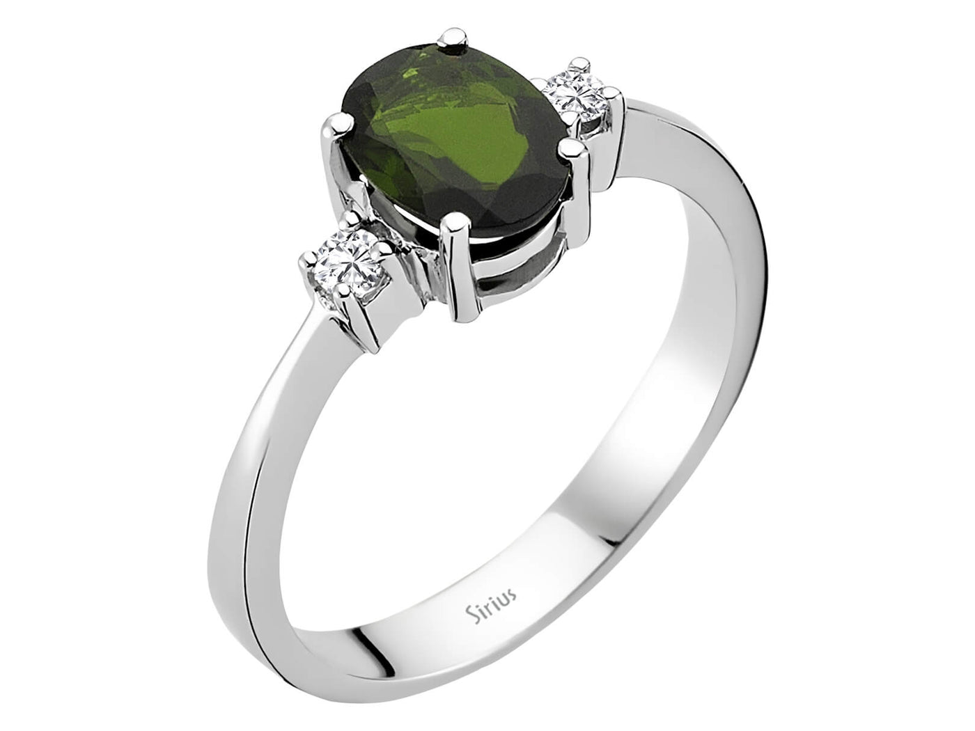 Weißgold-Ring mit 2 laborgezüchteten Diamanten und 1 ovalem Turmalin