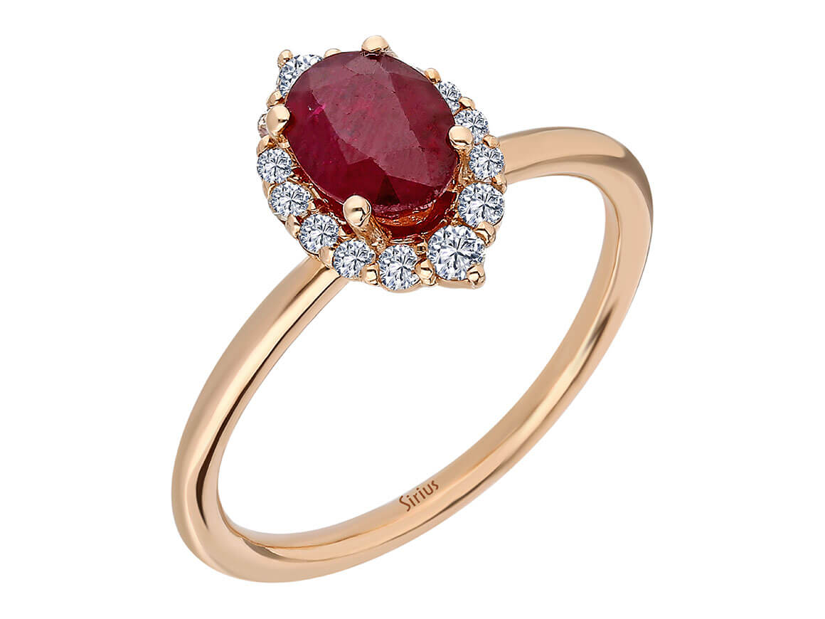 Yakut ve pırlantalarla süslenmiş 8 ayar Rose Altın’dan zarif “Alya” yüzük – Rosy Lab Diamonds’tan kaliteli Mücevher