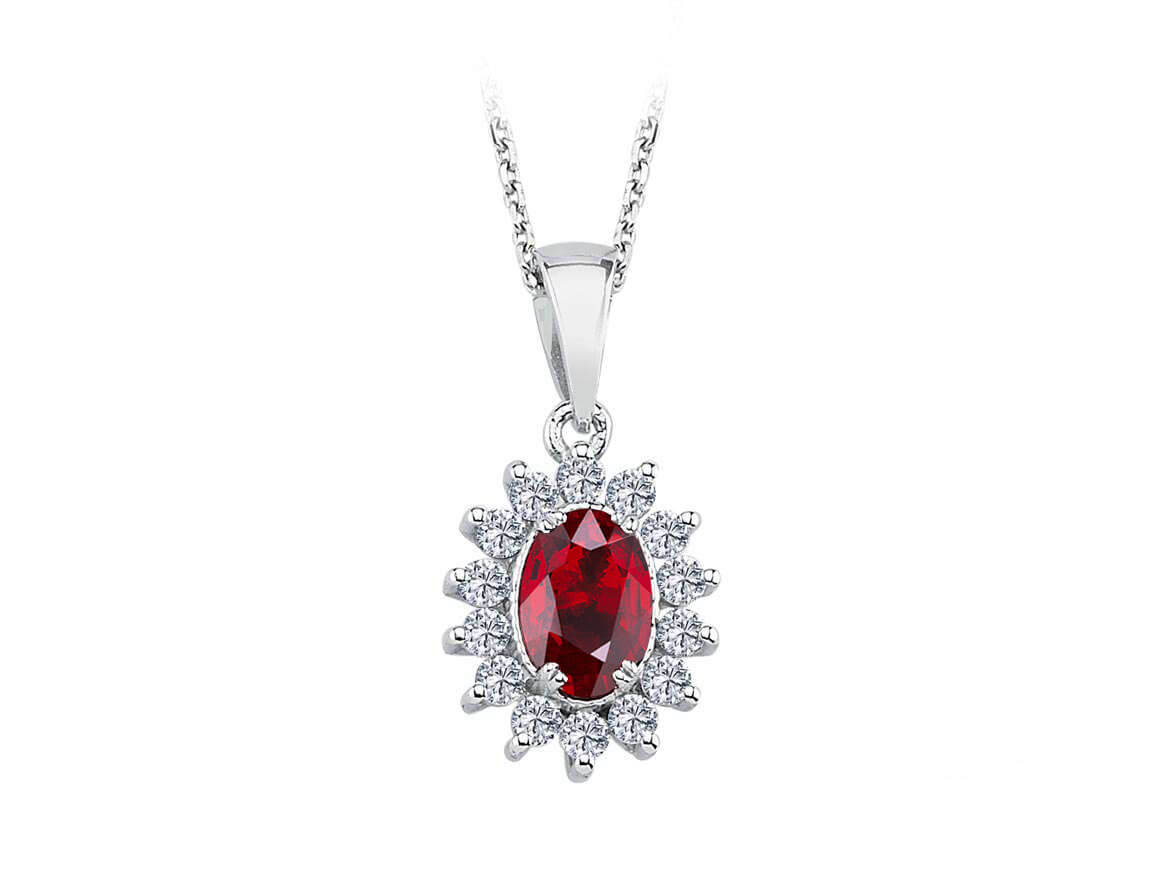 Pendentif entourage avec rubis et diamants de laboratoire | Élégance en or 14 carats – bijoux haut de gamme de Rosy Lab Diamonds