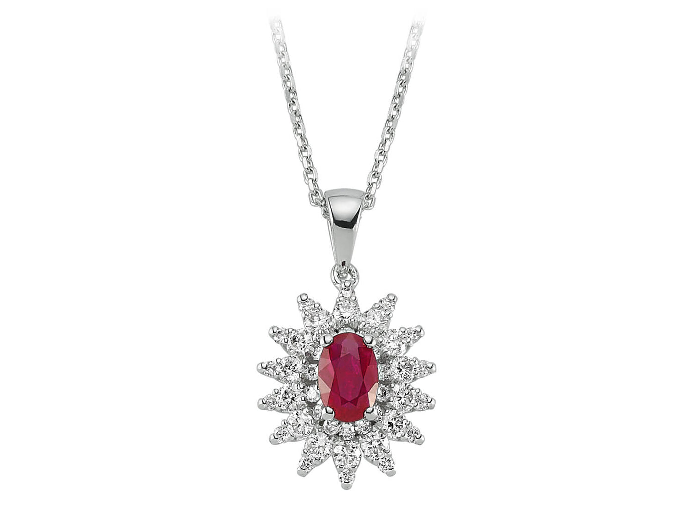 Rubin-Anturage-Anhänger mit 42 laborgezüchteten Diamanten | 14K Weißgold - hochwertiger Schmuck von Rosy Lab Diamonds