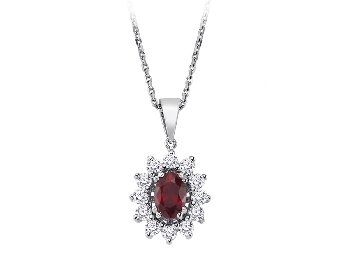 Anturage pendant with oval ruby & 12 lab diamonds
