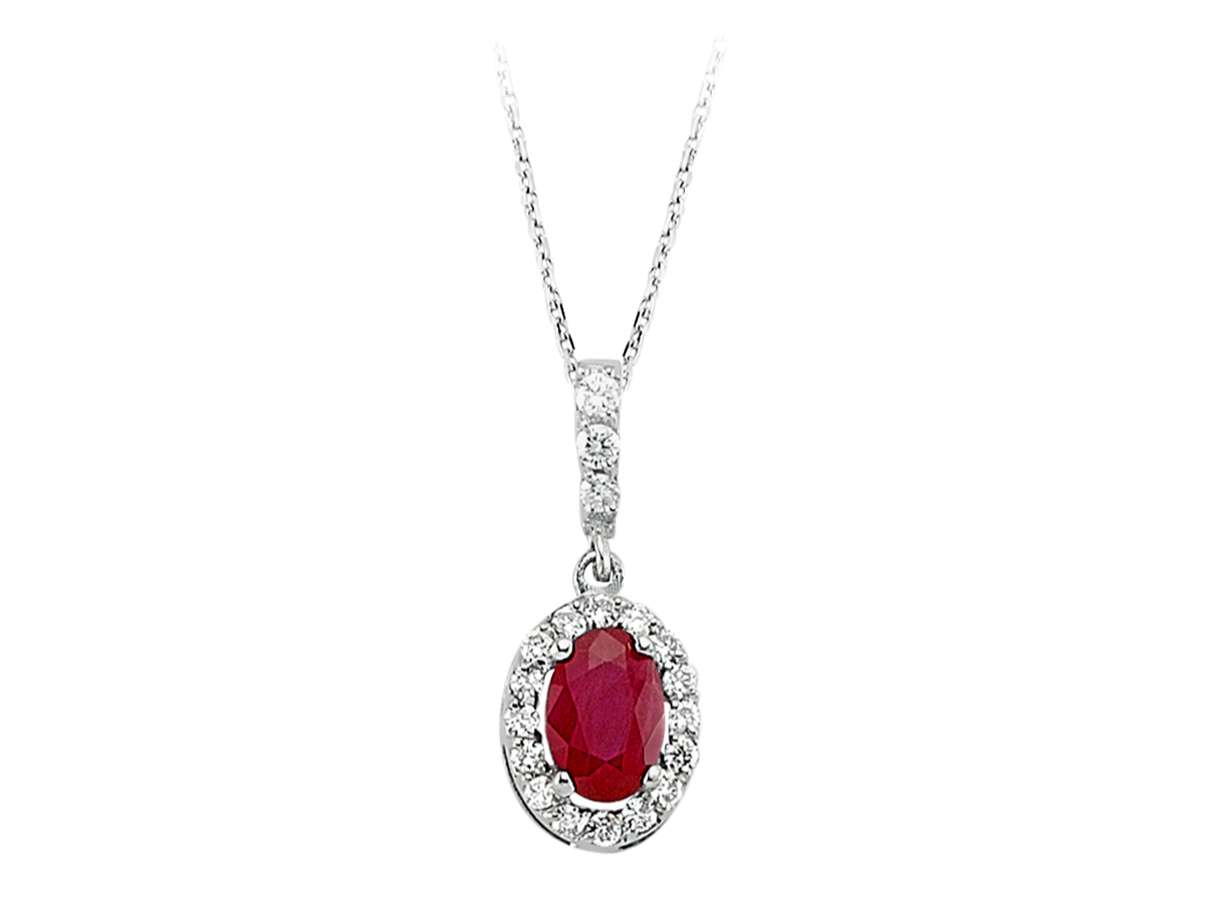 Oval Yakut kolye ucu, pırlantalı - 14K Beyaz Altın Anturaj | 17P0032 - Rosy Lab Diamonds’tan kaliteli Mücevher