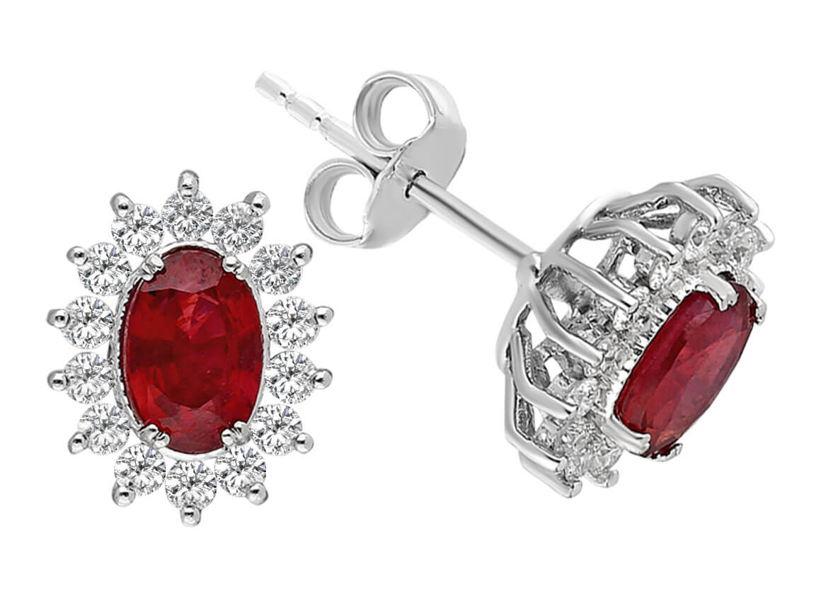 Ohrstecker mit Rubin & Labordiamanten in 14K Weißgold | Rosy – hochwertiger Schmuck von Rosy Lab Diamonds
