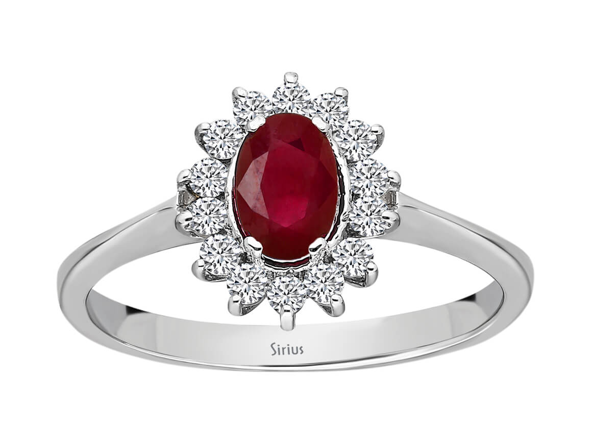 Élégante bague ornée de 14 diamants de laboratoire et d’un rubis ovale de 0,62 carat en or 14 carats – Bijoux haut de gamme de Rosy Lab Diamonds