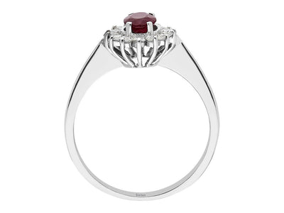 Eleganter Ring mit 14 rund geschliffenen Labor-Diamanten und 0,62 Karat ovalem Rubin