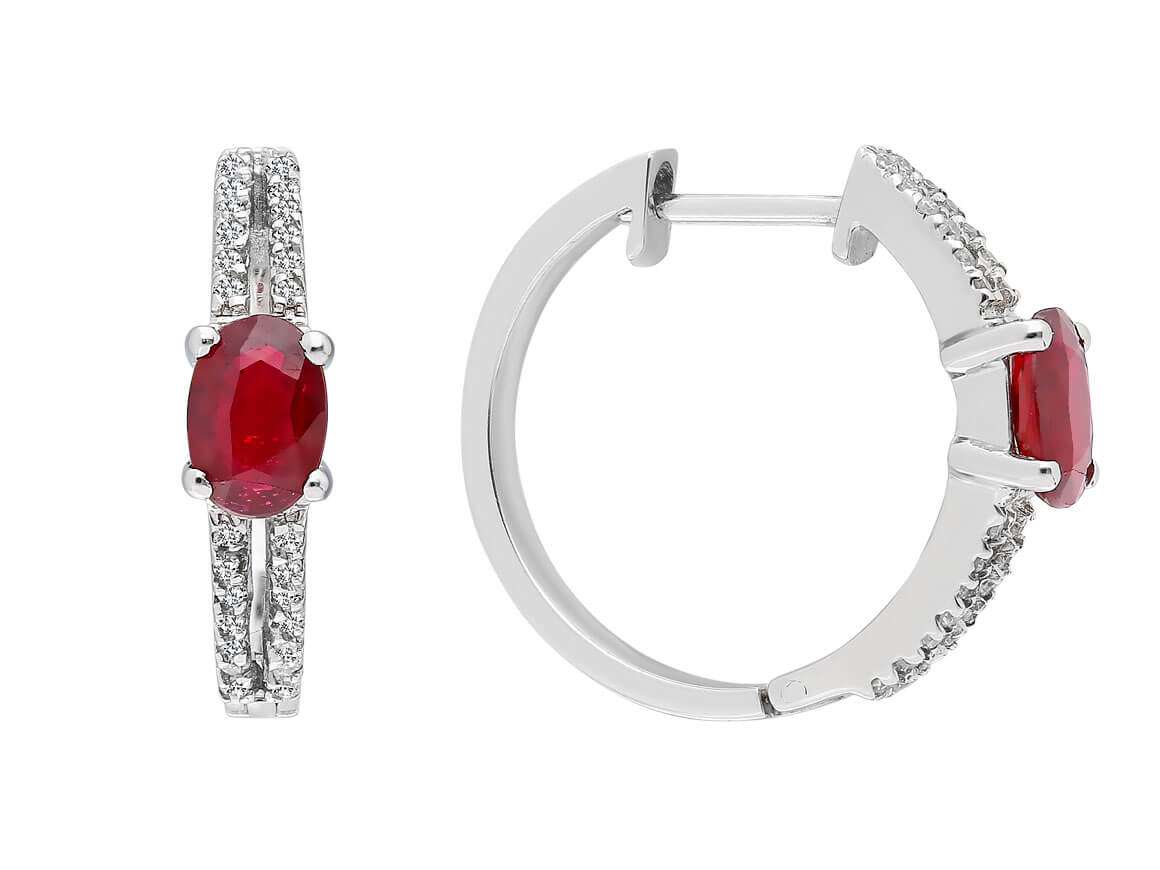 Oval yakutlu Halka Küpe ve 52 elmas - 14 ayar altın - Rosy Lab Diamonds'ın kaliteli Mücevherleri