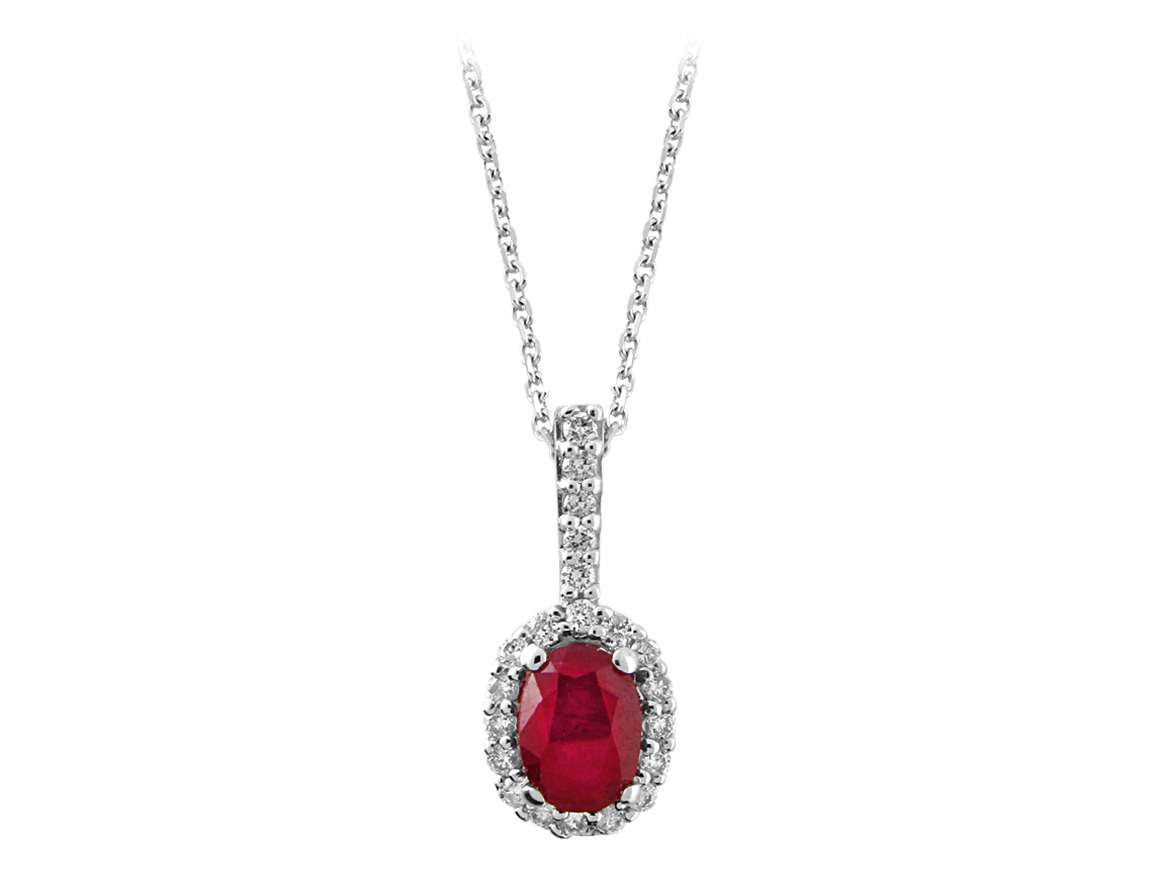 Elegant pendant with oval ruby and 21 round lab diamonds