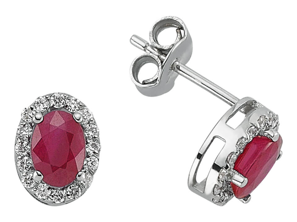 Elegant stud earrings with oval rubies & lab diamonds made of 585 white gold