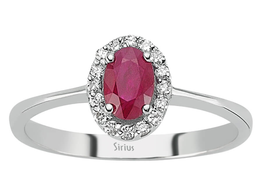 Eleganter Ring aus 14K Weißgold mit ovalem Rubin und Labor-Diamanten – 0,76 ct