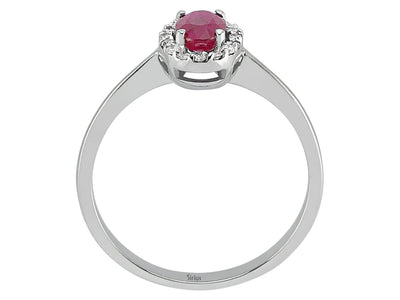Eleganter Ring aus 14K Weißgold mit ovalem Rubin und Labor-Diamanten – 0,76 ct