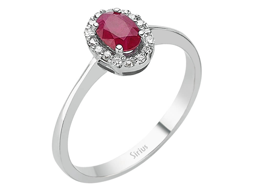 Eleganter Ring aus 14K Weißgold mit ovalem Rubin und Labor-Diamanten – 0,76 ct