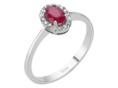Eleganter Ring aus 14K Weißgold mit ovalem Rubin und Labor-Diamanten – 0,76 ct