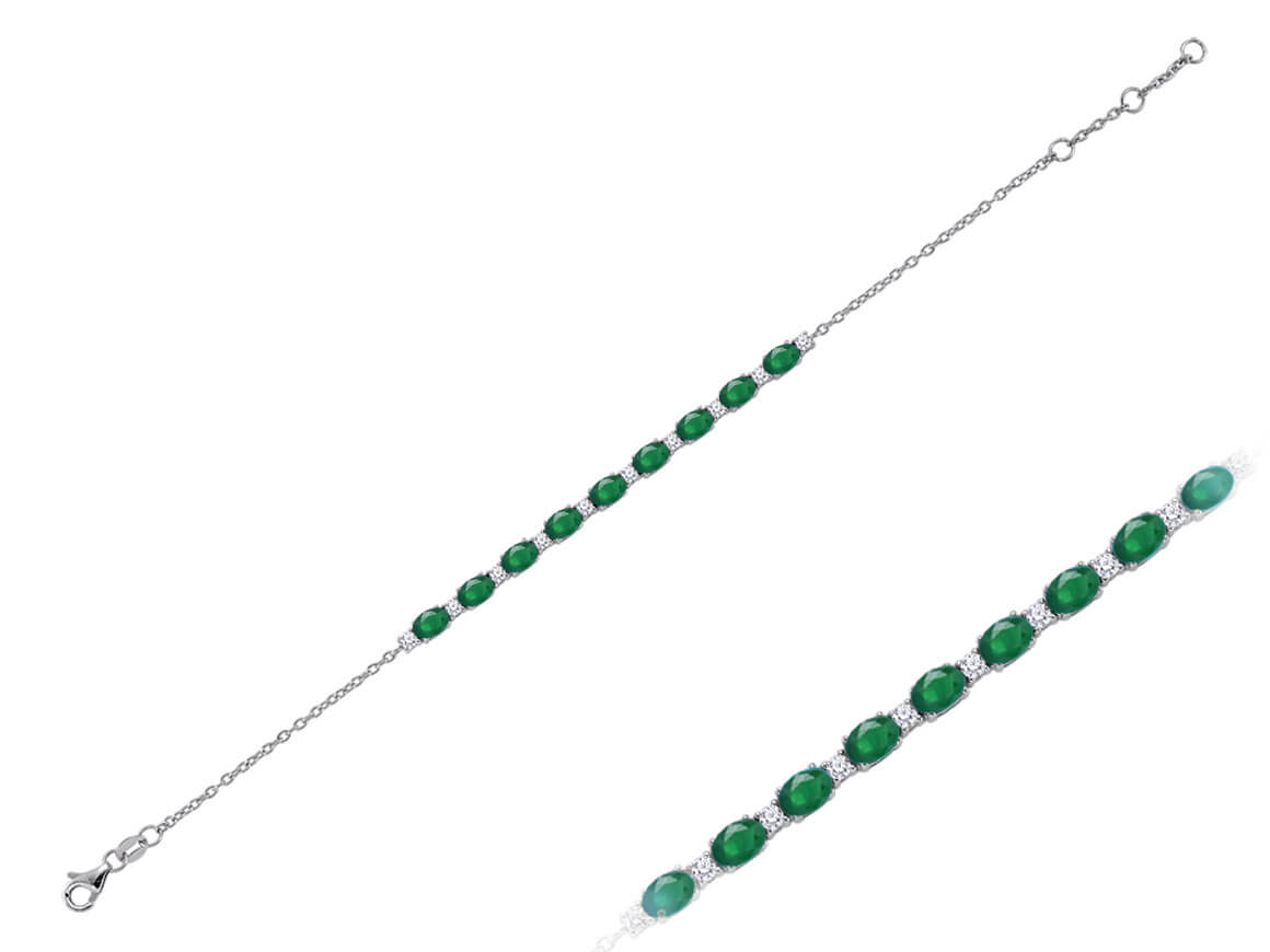 Cord bracelet with 9 oval emeralds & 10 lab-grown diamonds in 14K white gold