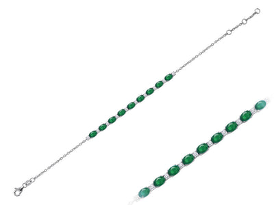 Cord bracelet with 9 oval emeralds & 10 lab-grown diamonds in 14K white gold