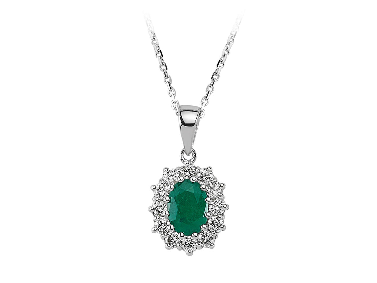 Smaragd-Anhänger mit 12 Diamanten - 14K Weißgold | Anturaj-Stil - hochwertiger Schmuck von Rosy Lab Diamonds