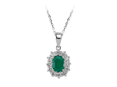 Anturaj pendant with oval emerald and 12 diamonds – 14K white gold