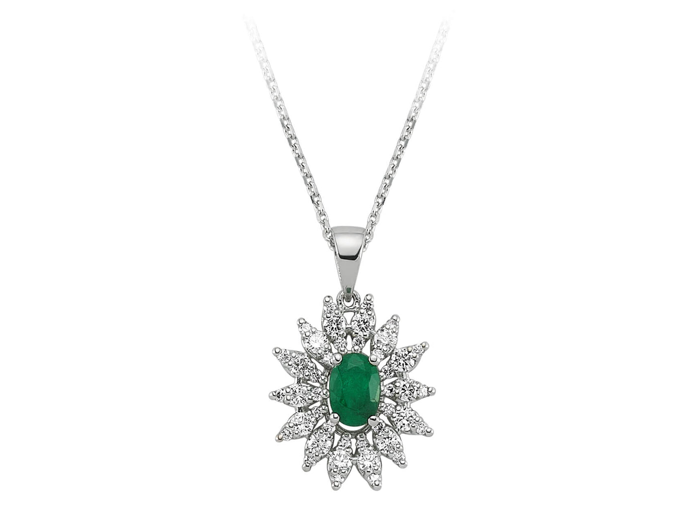Pendentif Anturage avec émeraude goutte d'eau de 0,50 ct et diamants de 0,43 ct en or blanc 14 carats