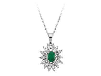 Pendentif Anturage avec émeraude goutte d'eau de 0,50 ct et diamants de 0,43 ct en or blanc 14 carats