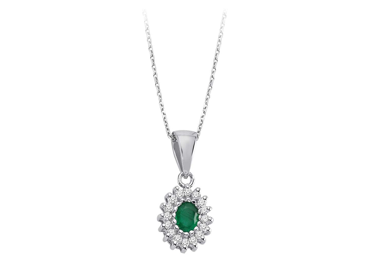 Weißgold Anhänger mit Ovalem Smaragd & 16 Brillanten | 04P0122 – hochwertiger Schmuck von Rosy Lab Diamonds