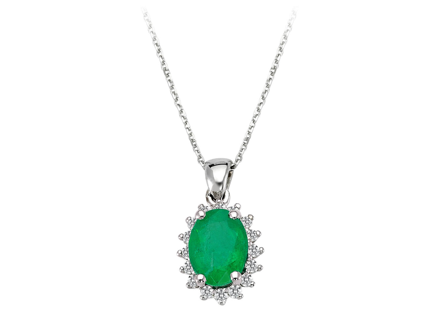 Anturage pendant with Emerald & 16 lab-grown diamonds | 14K White Gold - high-quality Jewelry from Rosy Lab Diamonds