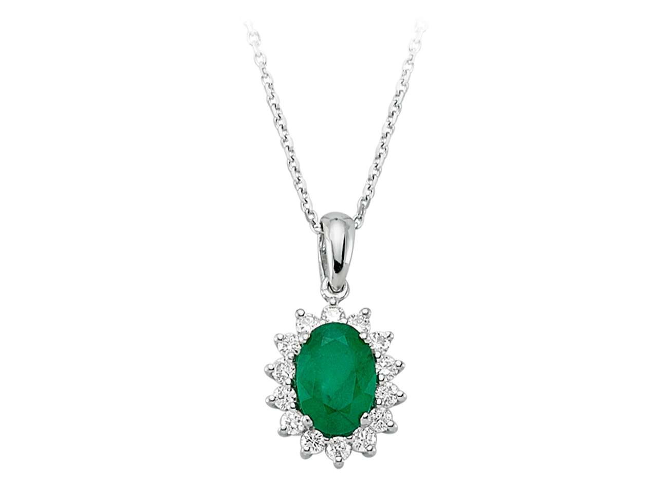 Anturaj pendant with oval emerald and diamonds – 14K white gold