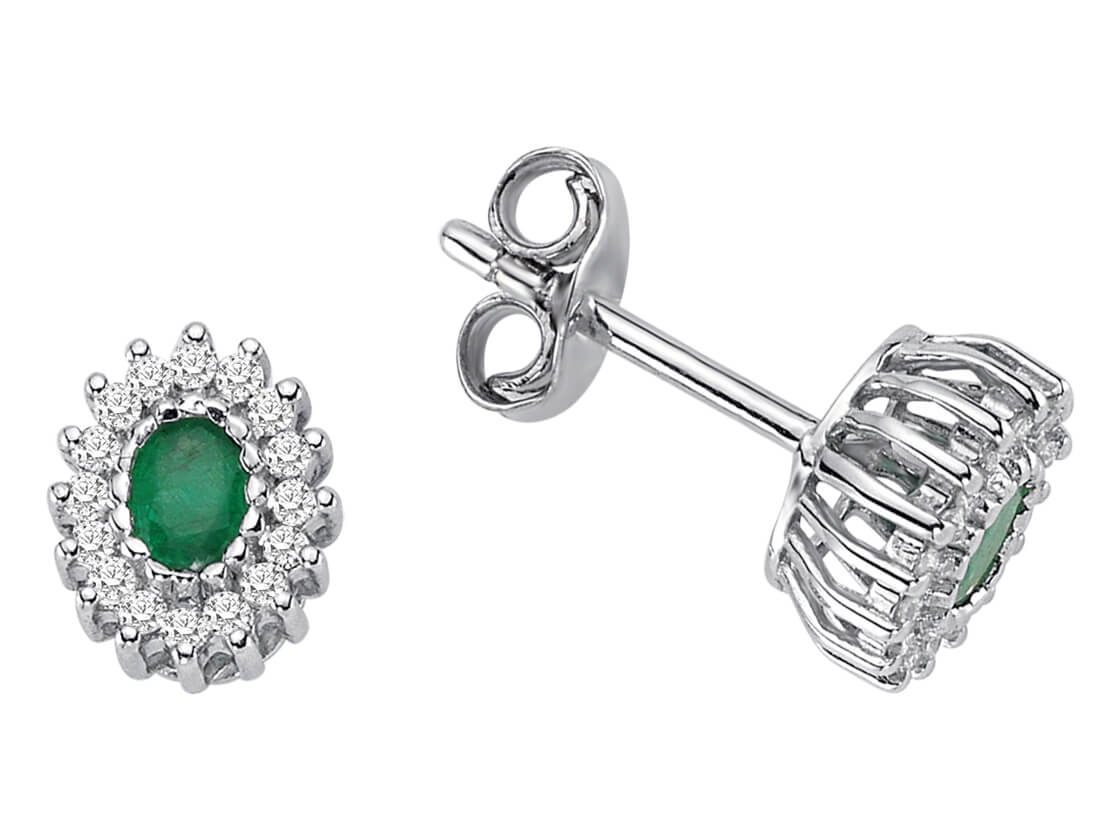 Anturaj-Ohrstecker mit Smaragden & Diamanten in 8K Weißgold - hochwertiger Schmuck von Rosy Lab Diamonds