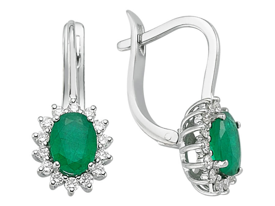 Anturaj earrings with oval emeralds & lab diamonds made of 585 white gold