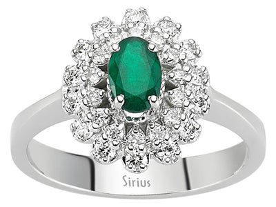 Luxuriöser Diamant- und Ovaler Smaragd Anturaj-Ring aus 14 Karat Weißgold