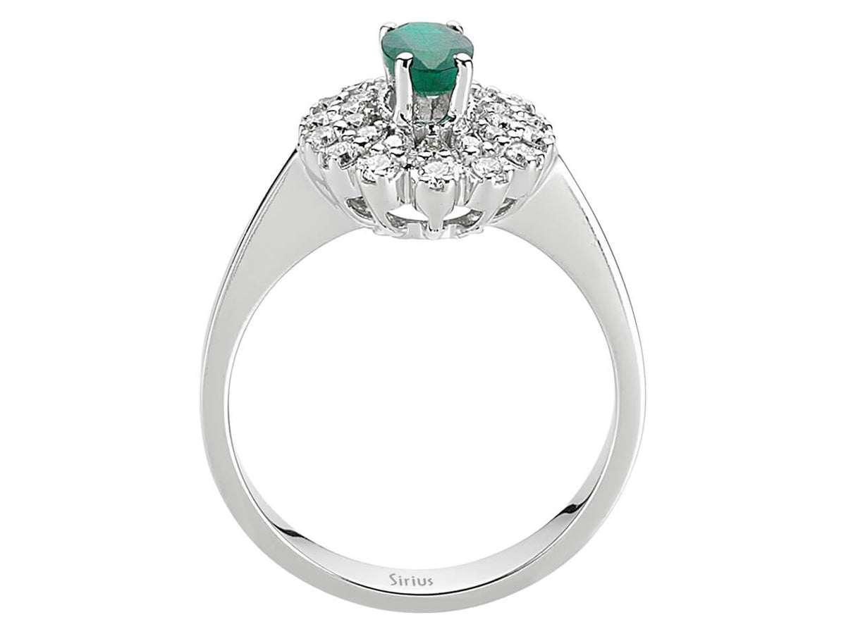 Luxuriöser Diamant- und Ovaler Smaragd Anturaj-Ring aus 14 Karat Weißgold - Laborgezüchtete Diamanten - hochwertiger Schmuck von Rosy Lab Diamonds